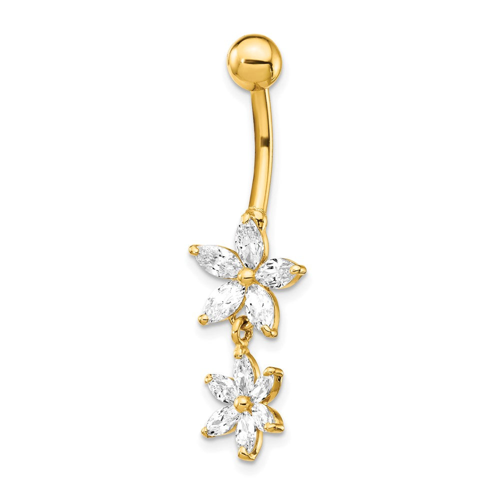 14K Gelbgold Zirkonia 2-flower Hängend Belly Ring