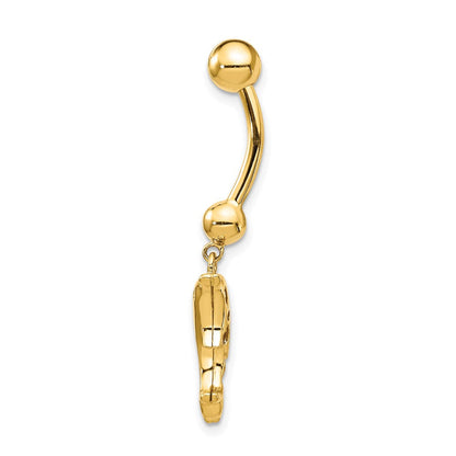 14K Gelbgold Bauchnabelring mit Delfin-Anhänger, 14 Gauge