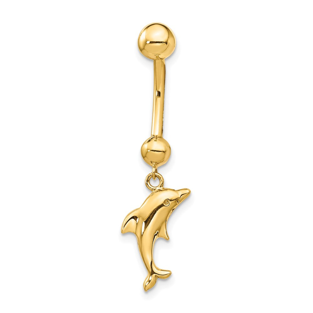 14K Gelbgold Bauchnabelring mit Delfin-Anhänger, 14 Gauge
