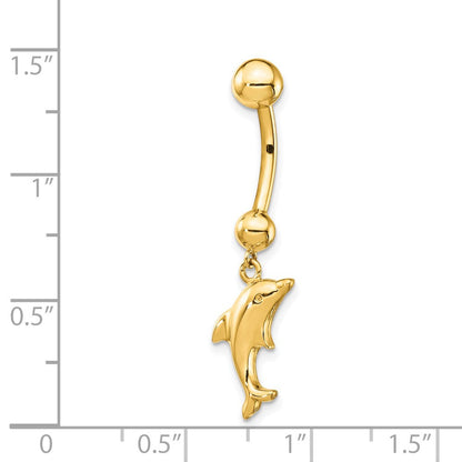 14K Gelbgold Bauchnabelring mit Delfin-Anhänger, 14 Gauge