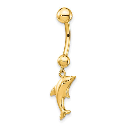 14K Gelbgold Bauchnabelring mit Delfin-Anhänger, 14 Gauge