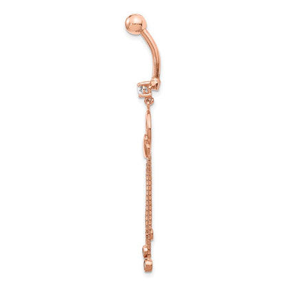 14K Roségold 14 Stärke Zirkonia Herz 3-chain Hängend Belly Ring