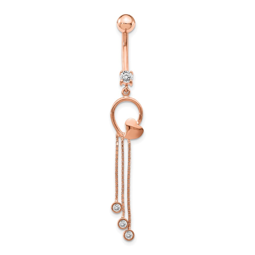 14K Roségold 14 Stärke Zirkonia Herz 3-chain Hängend Belly Ring