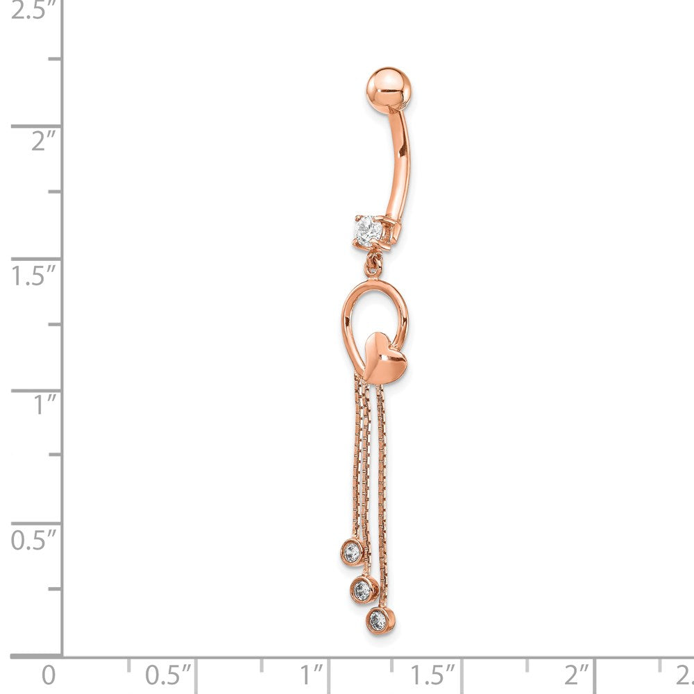 14K Roségold 14 Stärke Zirkonia Herz 3-chain Hängend Belly Ring