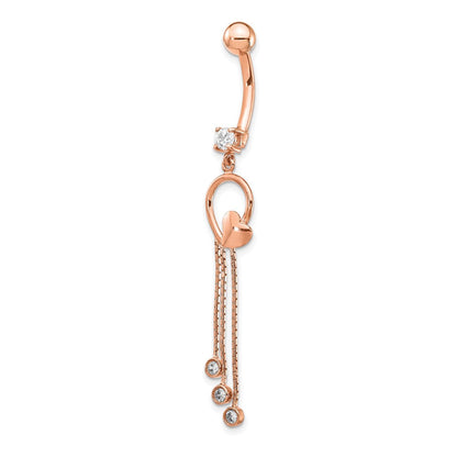 14K Roségold 14 Stärke Zirkonia Herz 3-chain Hängend Belly Ring