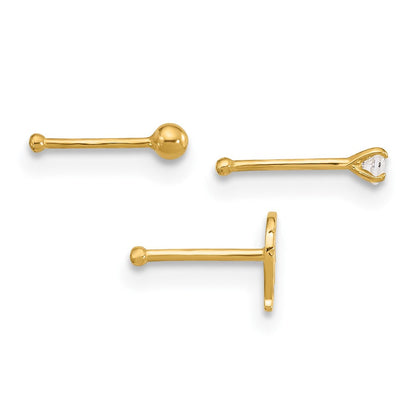 14K Gelbgold 22 Stärke Blatt, Kugel und Zirkonia Stecker Nasen Set