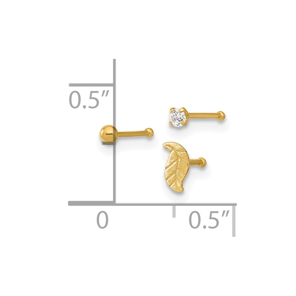 14K Gelbgold 22 Stärke Blatt, Kugel und Zirkonia Stecker Nasen Set