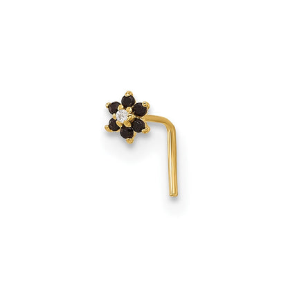 14K Gelbgold 23 Stärke Schwarz & Weiß Zirkonia Blume Nasen Stecker