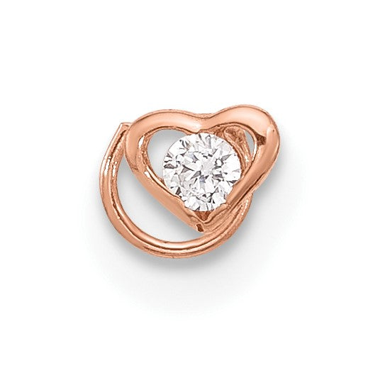 14K Roségold 23 Stärke Zirkonia Herz Nasen Stecker