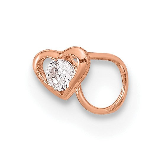14K Roségold 23 Stärke Zirkonia Herz Nasen Stecker
