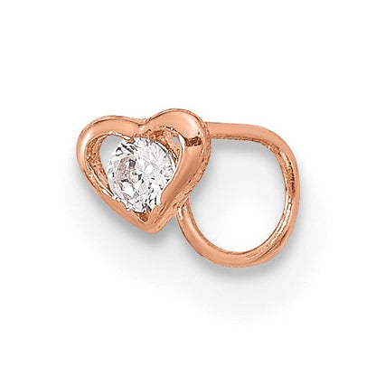 14K Roségold 23 Stärke Zirkonia Herz Nasen Stecker