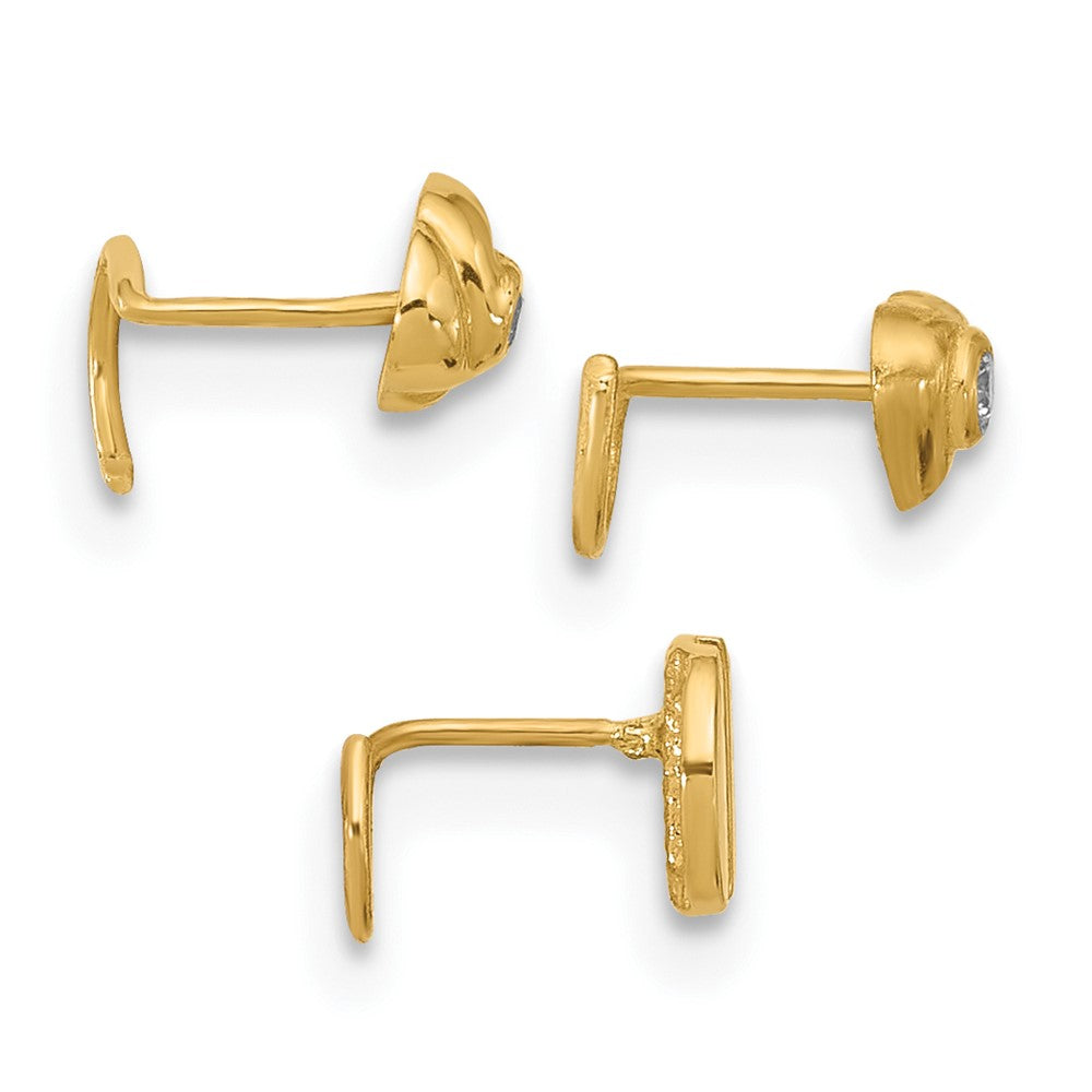 14K Gelbgold 22 Stärke Zirkonia Herz, Blume, und Kreis Nasen Stecker Set