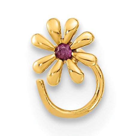 14K Gelbgold 22 Stärke Blume und Zirkonia Nasen Ring Body Schmuck
