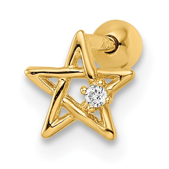 14K Gelbgold 18 Stärke Zirkonia Stern Labret Ohrstecker