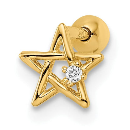 14K Gelbgold 18 Stärke Zirkonia Stern Labret Ohrstecker