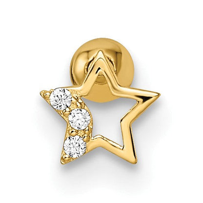 14K Gelbgold 16 Stärke Zirkonia Stern Labret Ohrstecker