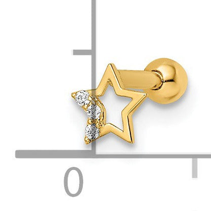 14K Gelbgold 16 Stärke Zirkonia Stern Labret Ohrstecker