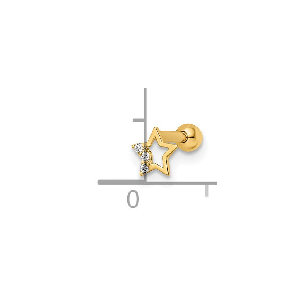 14K Gelbgold 16 Stärke Zirkonia Stern Labret Ohrstecker