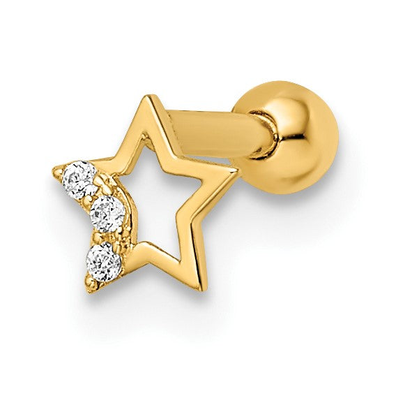 14K Gelbgold 16 Stärke Zirkonia Stern Labret Ohrstecker