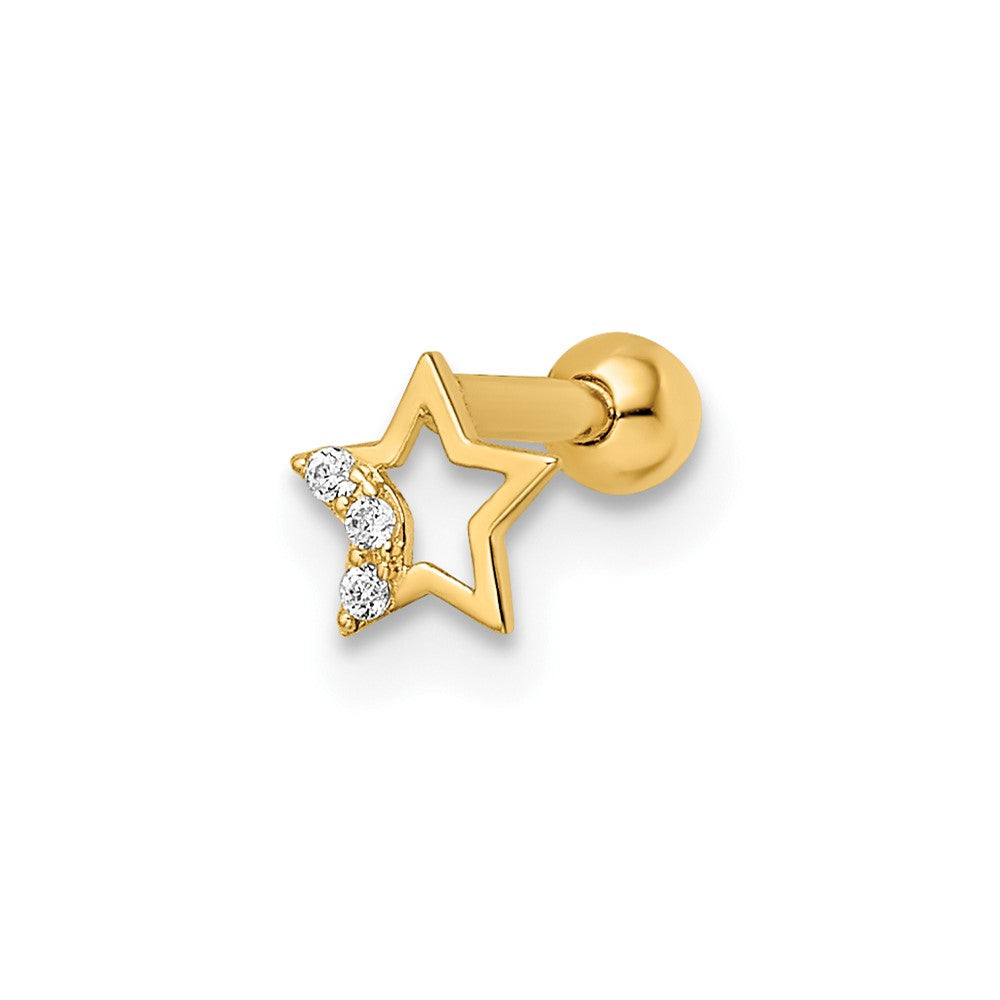 14K Gelbgold 16 Stärke Zirkonia Stern Labret Ohrstecker