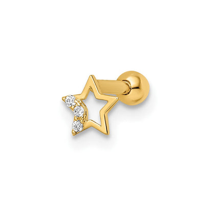 14K Gelbgold 16 Stärke Zirkonia Stern Labret Ohrstecker
