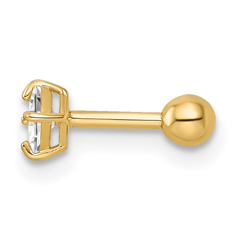 14K Gelbgold 18 Stärke Quadratisch Zirkonia Labret Ohrstecker