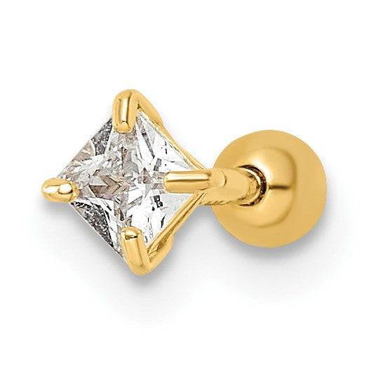 14K Gelbgold 18 Stärke Quadratisch Zirkonia Labret Ohrstecker