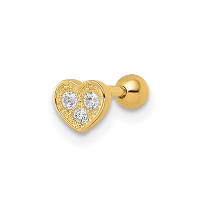 14K Gelbgold 18 Stärke Zirkonia Herz Labret Ohrstecker