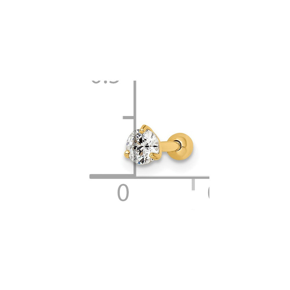 14K Gelbgold 16 Stärke Rund Zirkonia Labret Ohrstecker