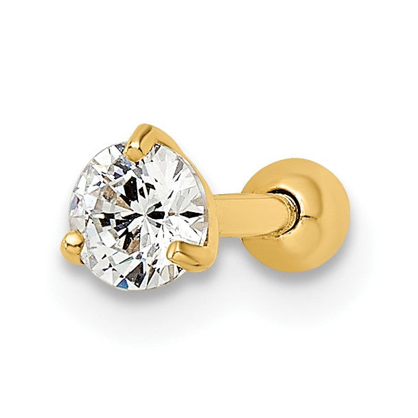 14K Gelbgold 16 Stärke Rund Zirkonia Labret Ohrstecker