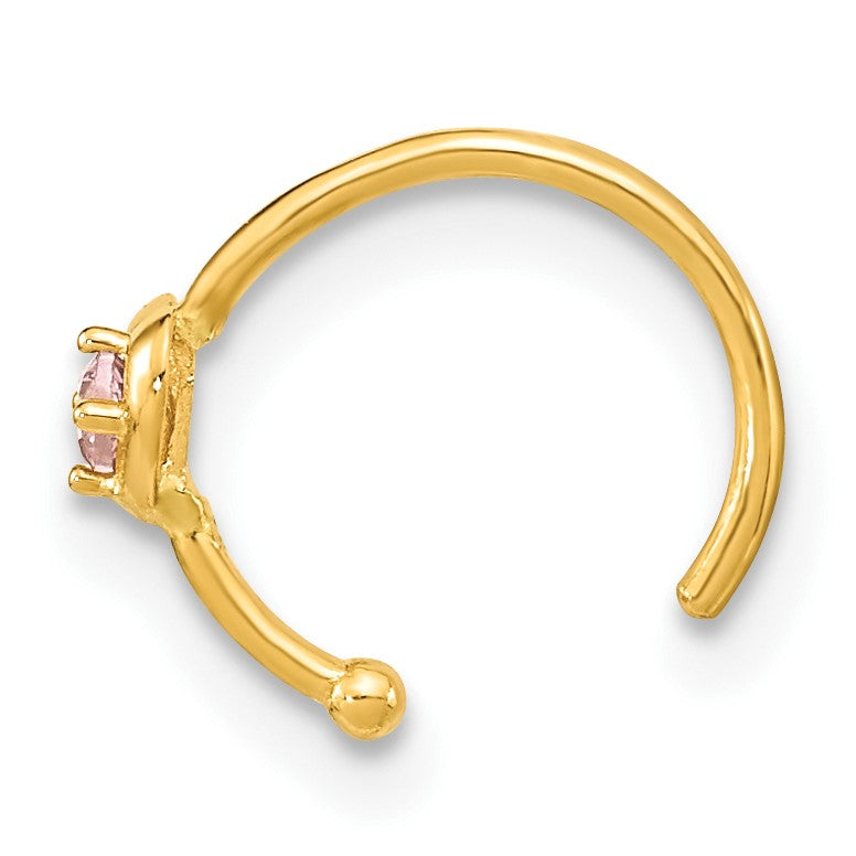 14K Gelbgold 20 Stärke Creole mit Herz Zirkonia Nasen Ring Body Schmuck