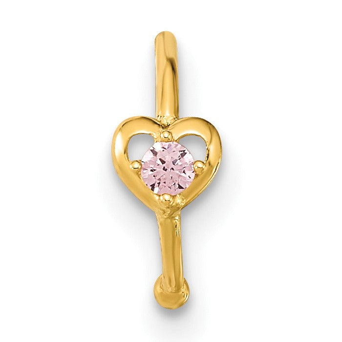 14K Gelbgold 20 Stärke Creole mit Herz Zirkonia Nasen Ring Body Schmuck