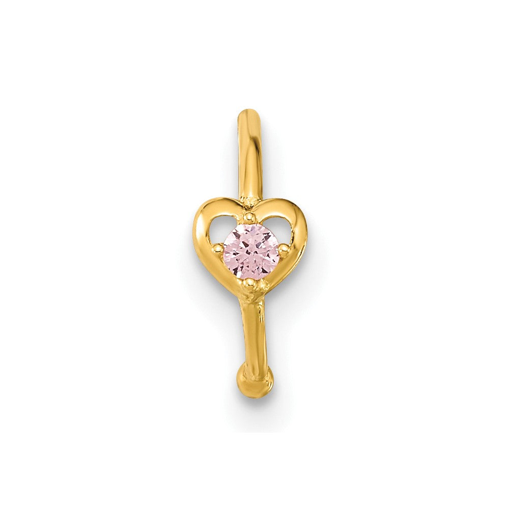 14K Gelbgold 20 Stärke Creole mit Herz Zirkonia Nasen Ring Body Schmuck
