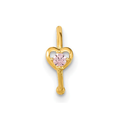 14K Gelbgold 20 Stärke Creole mit Herz Zirkonia Nasen Ring Body Schmuck
