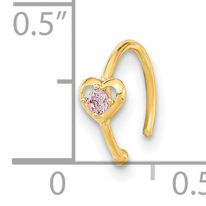 14K Gelbgold 20 Stärke Creole mit Herz Zirkonia Nasen Ring Body Schmuck