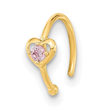 14K Gelbgold 20 Stärke Creole mit Herz Zirkonia Nasen Ring Body Schmuck