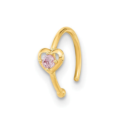 14K Gelbgold 20 Stärke Creole mit Herz Zirkonia Nasen Ring Body Schmuck