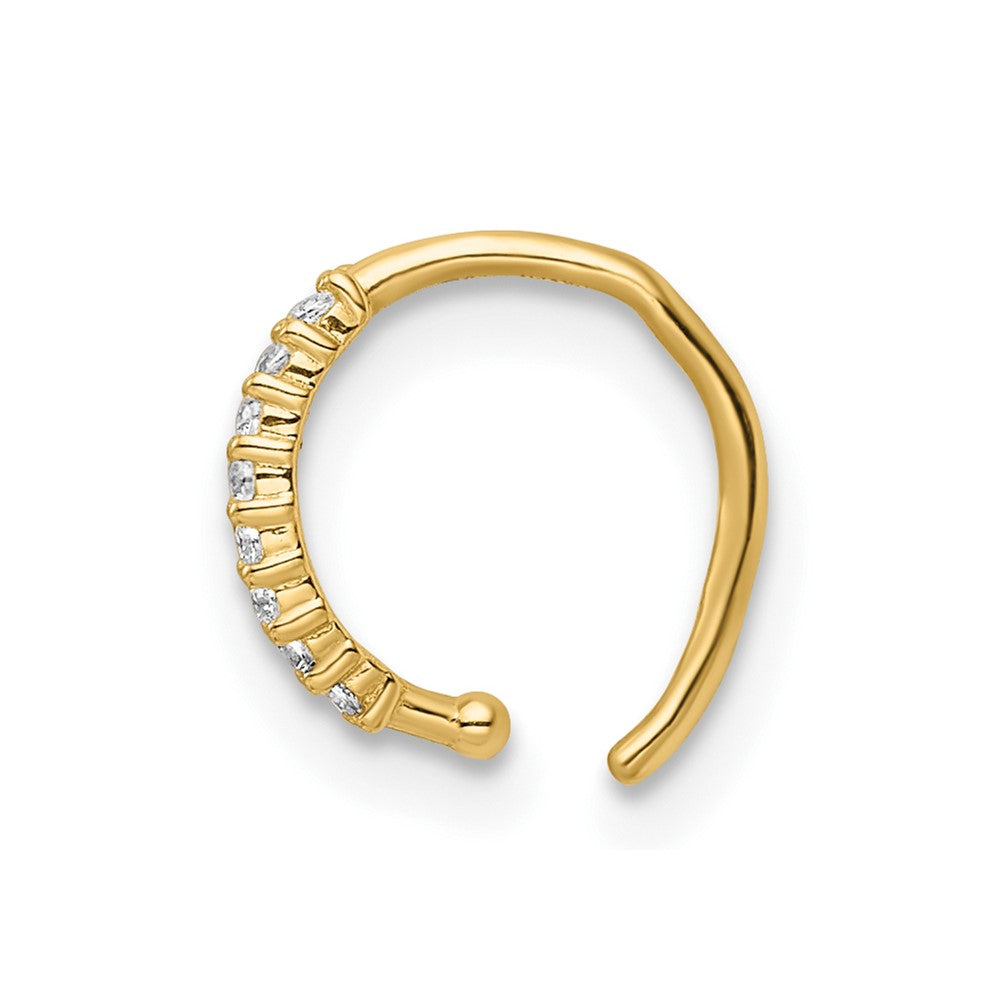 14K Gelbgold 18 Stärke Doppelt Reihe Gekugelt & Zirkonia Nasen Ring / Ohr Manschette