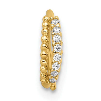 14K Gelbgold 18 Stärke Doppelt Reihe Gekugelt & Zirkonia Nasen Ring / Ohr Manschette