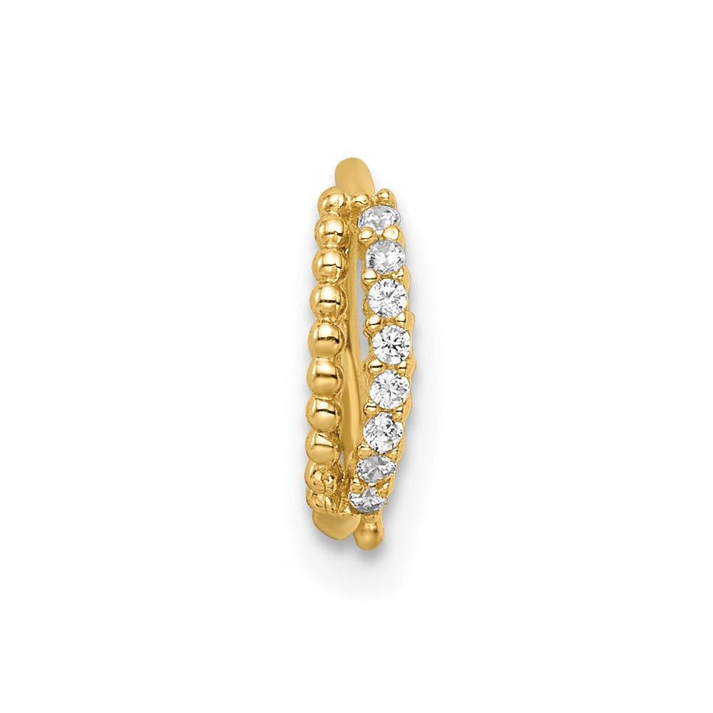 14K Gelbgold 18 Stärke Doppelt Reihe Gekugelt & Zirkonia Nasen Ring / Ohr Manschette