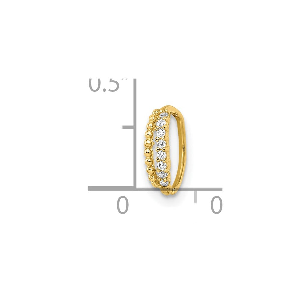 14K Gelbgold 18 Stärke Doppelt Reihe Gekugelt & Zirkonia Nasen Ring / Ohr Manschette