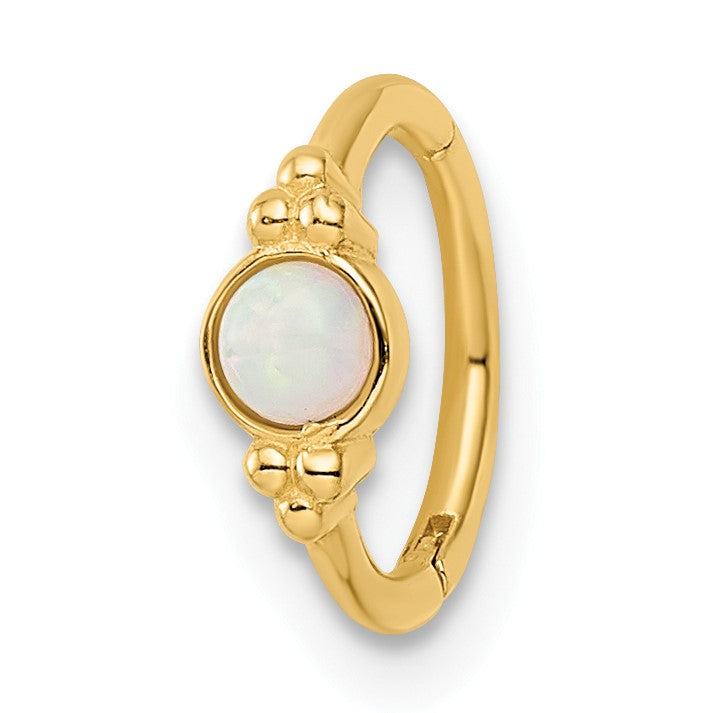 14K Gelbgold 18 Stärke Erzeugt Opal Cartilage Ring