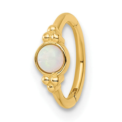 14K Gelbgold 18 Stärke Erzeugt Opal Cartilage Ring