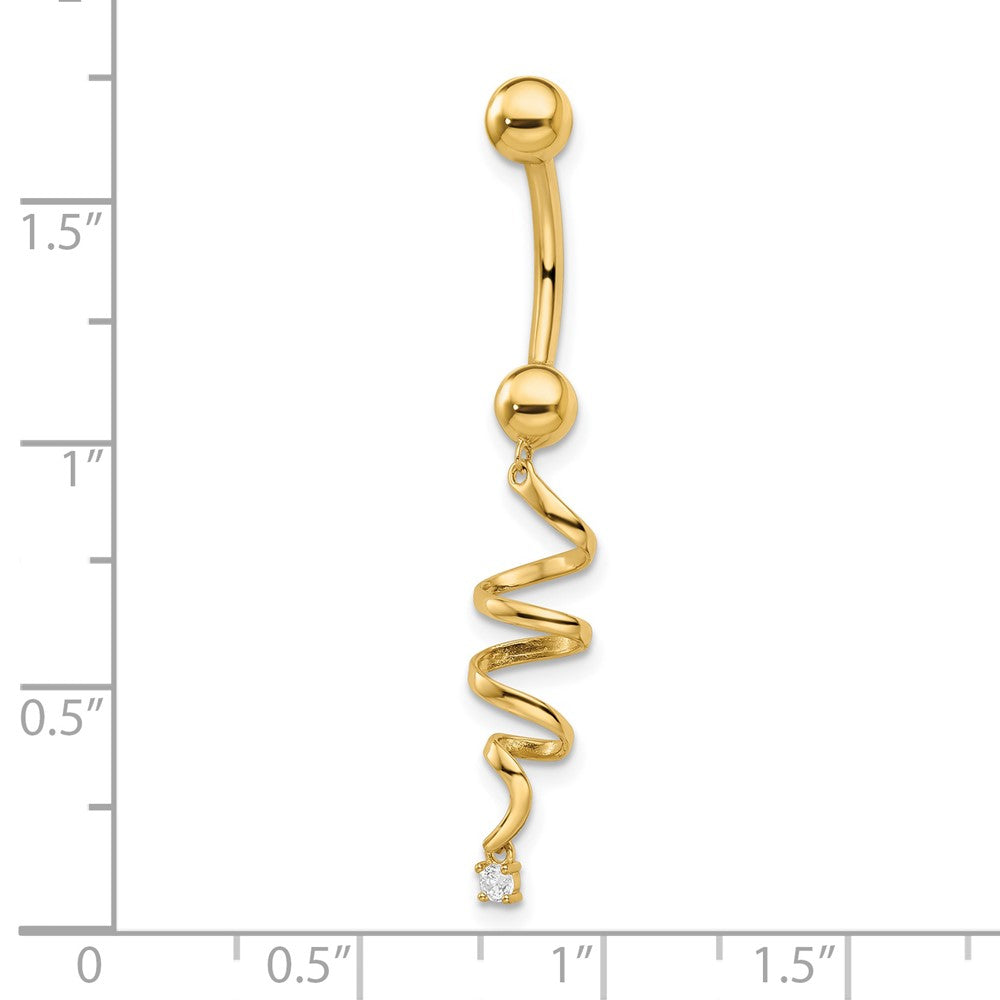 14K Gelbgold 14 Stärke Zirkonia Gedreht Belly Ring