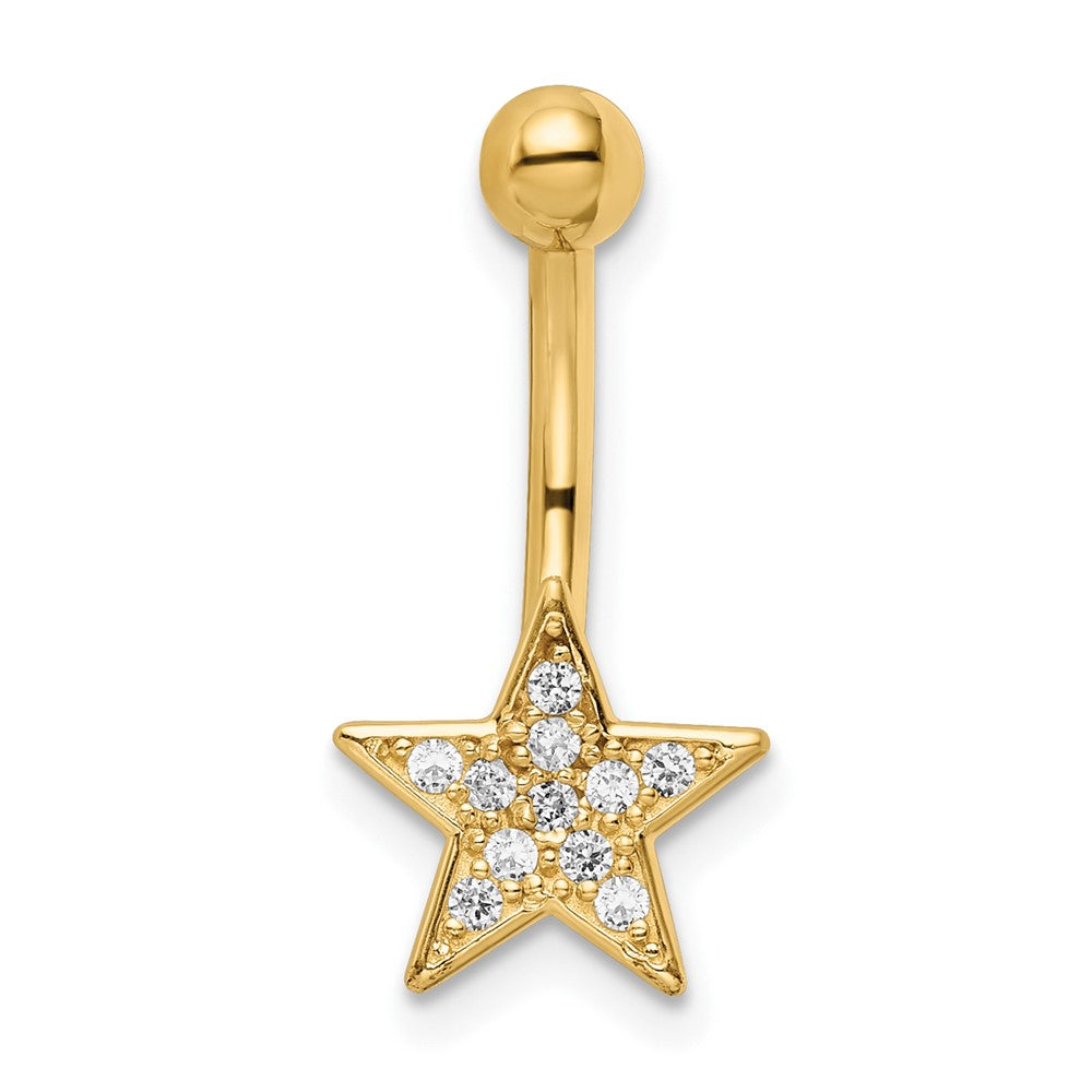 14K Gelbgold 14 Stärke Poliert Zirkonia Stern Belly Ring