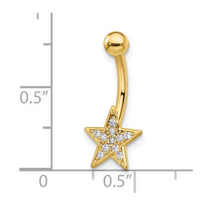 14K Gelbgold 14 Stärke Poliert Zirkonia Stern Belly Ring