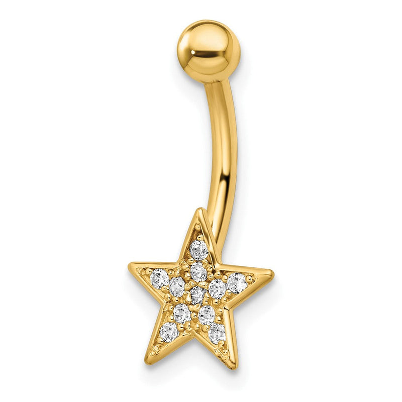 14K Gelbgold 14 Stärke Poliert Zirkonia Stern Belly Ring