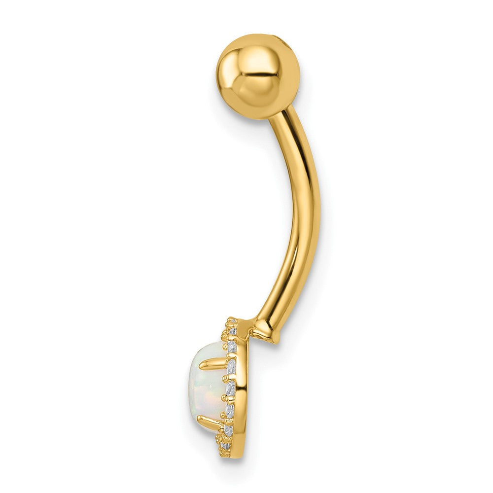 14K Gelbgold 14 Stärke Erzeugt Opal und Zirkonia Belly Ring