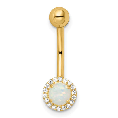 14K Gelbgold 14 Stärke Erzeugt Opal und Zirkonia Belly Ring