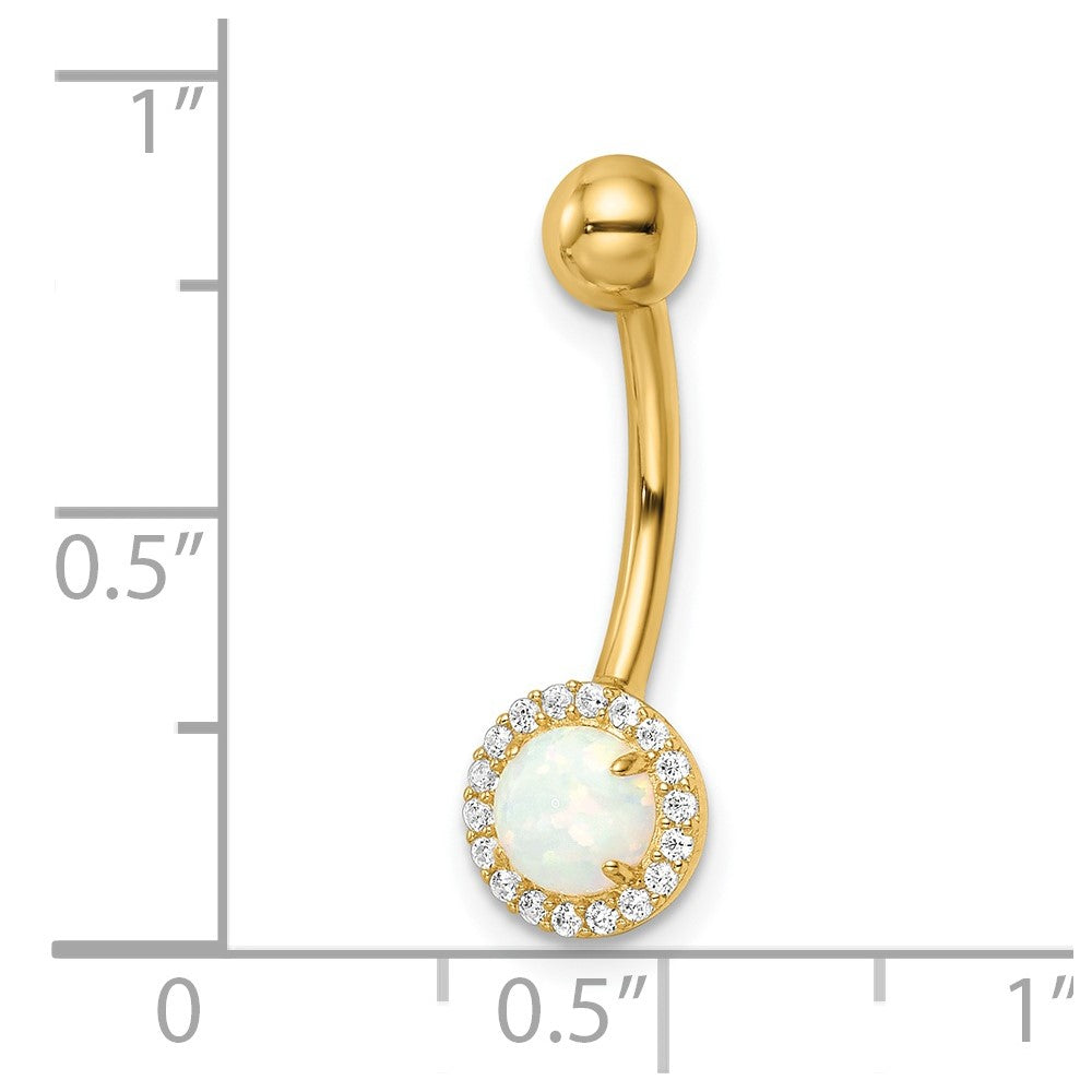 14K Gelbgold 14 Stärke Erzeugt Opal und Zirkonia Belly Ring
